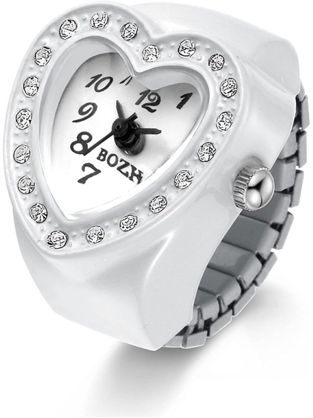 Unisex White Analog Quartz Easy Read Adjustable Modern Heart Finger Ring Watch